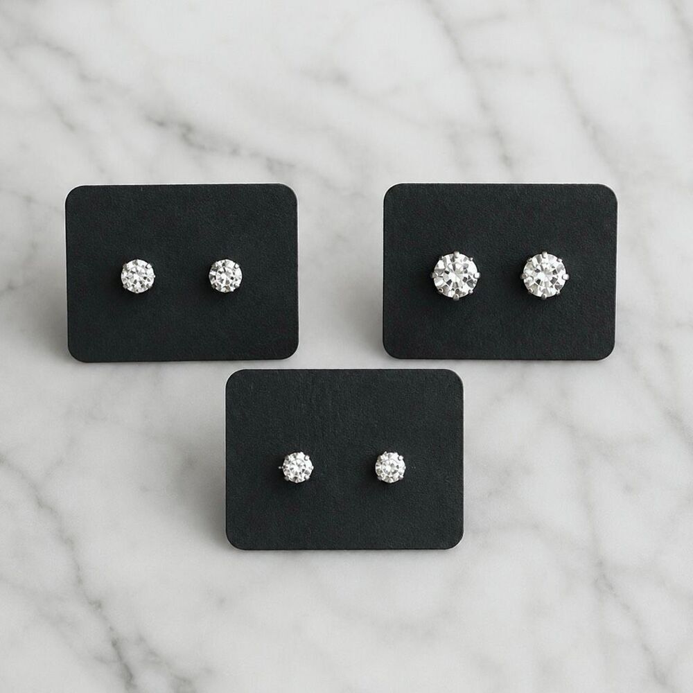 Men’s Crystal Stud Earrings, 3 Pairs, 3 Sizes